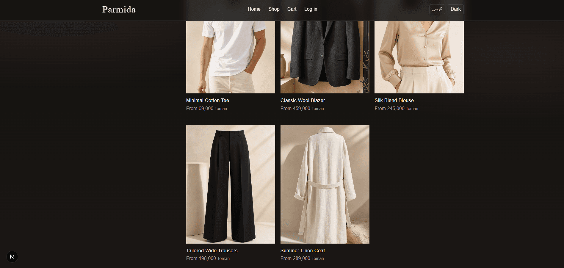 Parmida Fashion Shop product catalog