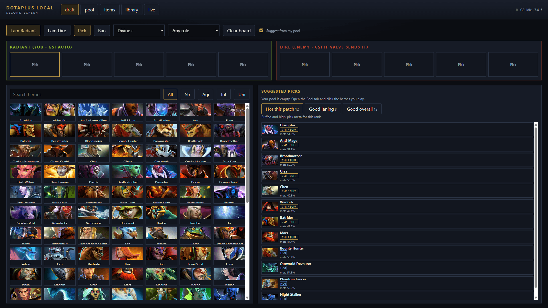 DotaPlus Local draft board