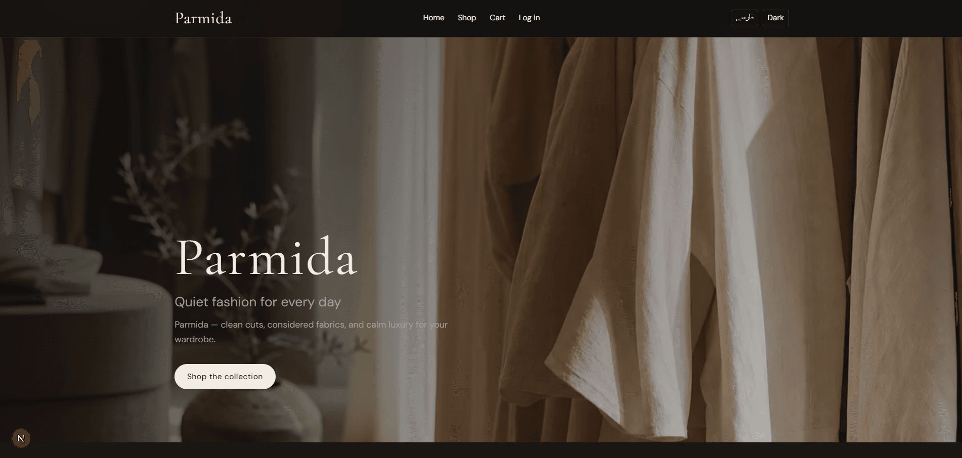 Parmida Fashion Shop home page