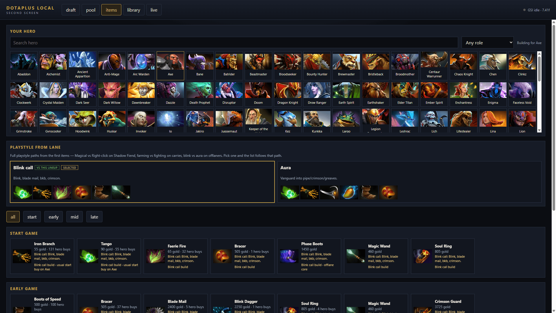 DotaPlus Local item builds for Axe